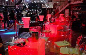 Luxury LED glow lounge seating rental setup for event at Palmetto Marriott waterfront venue in Florida